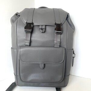Coach League Flap Backpack Mens Large Leather Charcoal Gray CU072 Laptop Bag